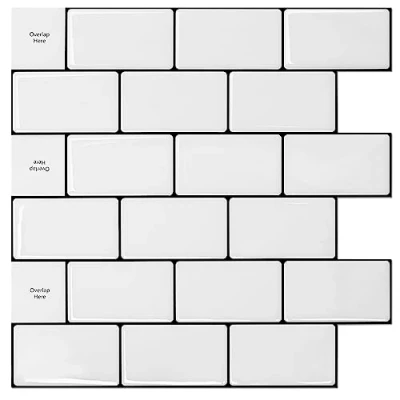 Abbildung von Art3d Fliesenaufkleber 3d Subway Klebefliesen Küche Badezimmer Weiß mit schwarzer Fuge Peel und Stick Backsplash 30 x 30cm