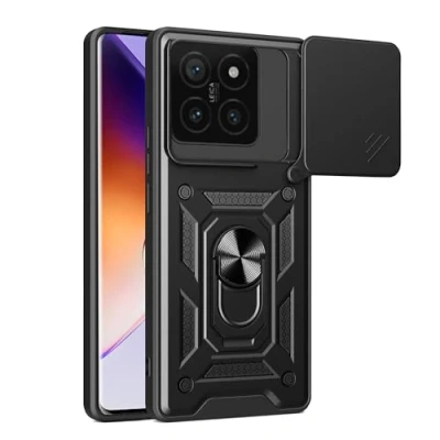Abbildung von BOKYAS Armor Hülle für Xiaomi 14T Mit Slide Kameraschutz Cover und Ring Ständer [Handyhülle Kompatibel Auto Magnet] Militärischer Stoßfeste Case, Schwarz