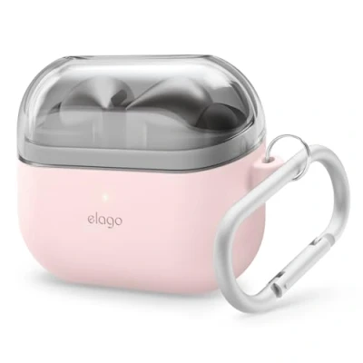 Abbildung von elago Kompatibel mit Samsung Galaxy Buds 3 hülle &amp; Pro hülle, Duo Karabiner, Premium Silikon + TPU Drahtloses Laden, Kopfhörer Zubehör, für Männer, Frauen (Lovely Rosa)