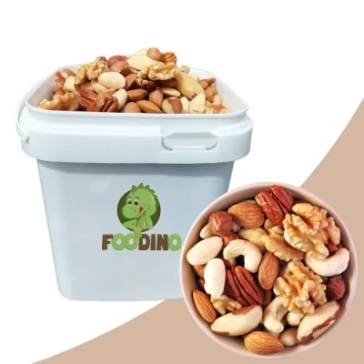 Abbildung von Nussmischung natur mit Mandeln blanchiert Haut Haselnüsse Cashewkerne Paranüsse Pekannüsse Walnüsse alle ungesalzen ungeröstet ohne Schale 500g 5kg (1,5kg im praktischen Eimer)