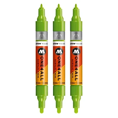 Abbildung von Molotow One4All Acrylic Twin Marker (Strichstärke 1,5 mm und 4 mm, hochdeckend permanent) 3 Stück Farbe 221 grashüpfer