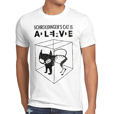 Abbildung von style3 Sheldon Schroedingers Katze Herren T Shirt Bekleidung Alive Dead Physik Experiment, Größe:M, Farbe:Weiß