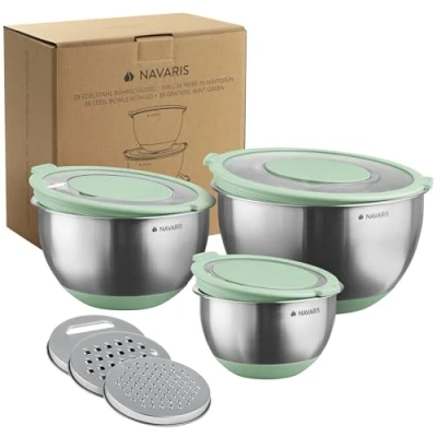 Abbildung von Navaris Rührschüssel Edelstahl Schüssel Schale mit Deckel und Reiben 6 teiliges Set, Edelstahl, (6 tlg)