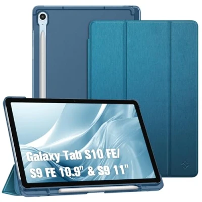 Abbildung von Fintie Hülle für Samsung Galaxy Tab S9 FE 10.9 Zoll/Tablet 11 Zoll 2023 mit Stifthalter, Ultradünn Schutzhülle Translucent Rückseite Cover und Auto Schlaf/Wach Funktion, Pfauenblau