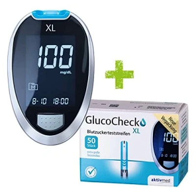 Abbildung von GlucoCheck XL Set [mmol/L] mit 60 Teststreifen zur Kontrolle des Blutzuckers 1 St