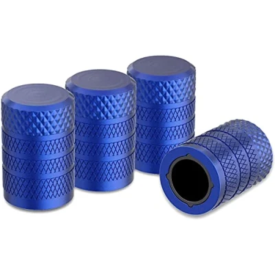 Abbildung von CKAuto Reifenventilkappen, blau, 4 STK./Packung, eloxiertes Aluminium Reifenventilkappen Set, korrosionsbeständig, universelle Ventilkappen für Autos LKWs Motorräder Geländewagen und Fahrräder