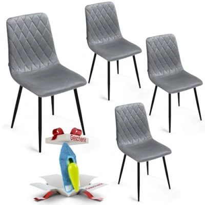 Abbildung von Esszimmerstühle 4er Set Grau Samt Metallbein Wohnzimmersessel Sessel Stuhl Edelstahl Küchenstuhl Schwarze Metallbeine Polyester