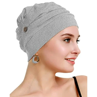 Abbildung von osvyo Baumwolle Chemo Kopfbedeckung für Damen Krebs Haarausfall Hut Leichte Versiegelte Verpackung HELL GRAU Flecken