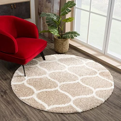 Abbildung von SANAT Madrid Shaggy Teppich Rund Hochflor Teppiche für Wohnzimmer, Schlafzimmer, Küche Beige, Größe: 120 cm