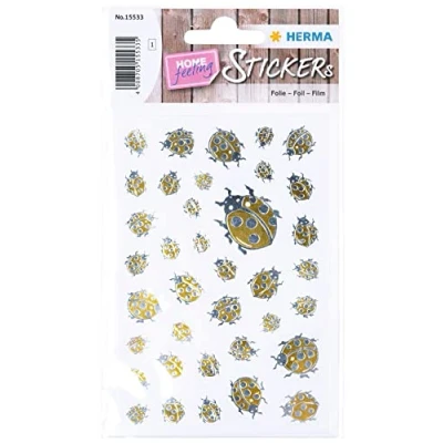 Abbildung von HERMA 15533 Aufkleber Marienkäfer Glück klein mini, 38 Stück, Ladybug Sticker in gold silber, Etiketten für Fotoalbum Hochzeit Tagebuch Poesiealbum Scrapbooking Geburtstag Liebe Deko Briefe Basteln