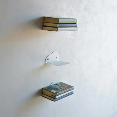 Abbildung von MILUKA Unsichtbares Bücherregal Wand 3er Set Wandregal weiß für Bücher von 15 cm Schwebendes Wohnzimmer Regal mit versteckter Halterung Vertikale Mini Metall (3, Weiß)