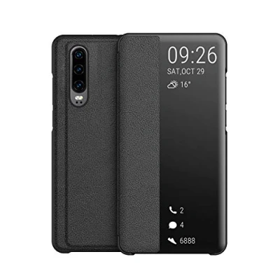 Abbildung von KANSI kompatibel mit Huawei P30 Hülle, Smart View Flip Hülle + Panzerglas Schwarz