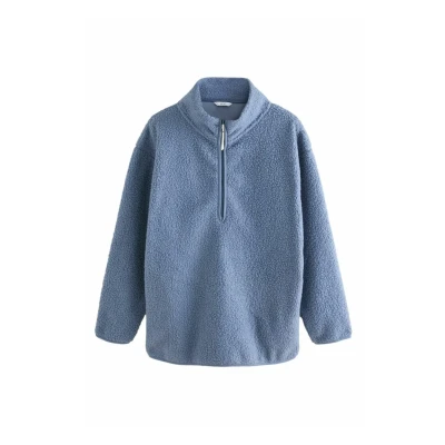 Abbildung von Next Outdoor BORG Quarter ZIP Fleecepullover, Damen, Größe: XS, Powder pale blue