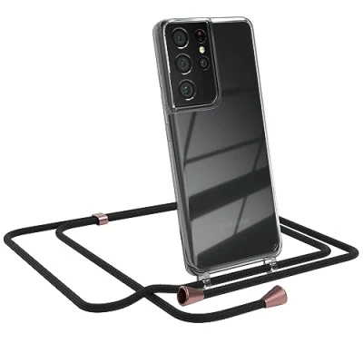 Abbildung von EAZY CASE Handykette kompatibel mit Samsung Galaxy S21 Ultra 5G Handyhülle Umhängeband, Handykordel Schutzhülle, Silikonhülle, Hülle Band, Stylische Kette für Smartphone, Clips in Rosé