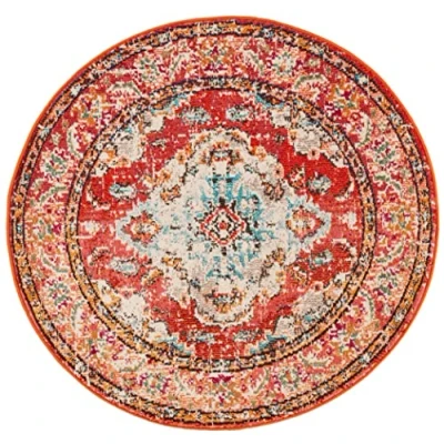 Abbildung von SAFAVIEH Boho Teppich für Wohnzimmer, Esszimmer, Schlafzimmer Monaco Collection, Kurzer Flor, Orange und Hellblau, 122 X cm