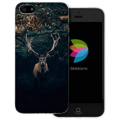 Abbildung von dessana Hirsche transparente Schutzhülle Handy Case Cover Tasche passend für Apple iPhone 5/5S/SE Hirsch im Wald