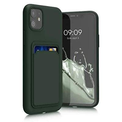 Abbildung von kwmobile Handyhülle kompatibel mit Apple iPhone 11 Hülle Handy Cover Fach für Karten in Dunkelgrün