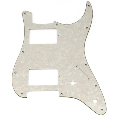 Abbildung von Musiclily Pro 11 Löcher ST Schlagbrett HH Gitarren Pickguard mit 2 Bedeckter Humbucker Potis Aussparungen für Fender Squier Strat Style E Gitarre, 4 lagig Aged White Pearl