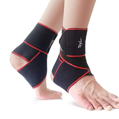 Abbildung von Teylam Sprunggelenkbandage, Einstellbares bandage fußgelenk, Flexible Knöchelbandage, Ultra Dünn Fußbandage, Laufen Fussball, Rechte und Linke Fußgelenk (Rot 2 Stück)