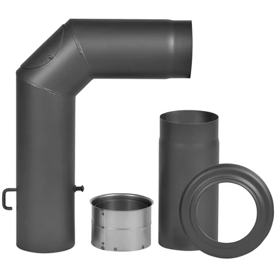 Abbildung von Firefix Ofenrohr, (Set), Bogen, 150 mm, 90 , Stahlblech, mit Verlängerung