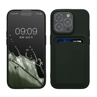 Abbildung von kwmobile Handyhülle kompatibel mit iPhone 15 Pro Hülle Handy Cover Fach für Karten in Dunkelgrün