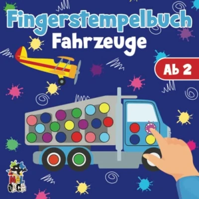 Abbildung von Fingerstempelbuch Fahrzeuge ab 2: Fingerfarben Stempelbuch zur Fördern der Feinmotorik und Konzentration Bastelbuch für Kleinkinder Malen mit Fingerabdrücken