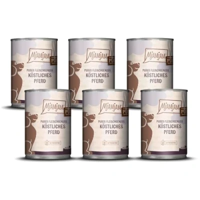 Abbildung von MjAMjAM Premium Nassfutter für Hunde purer Fleischgenuss köstliches Pferd pur, 6er Pack (6 x 400 g), getreidefrei mit extra viel Fleisch