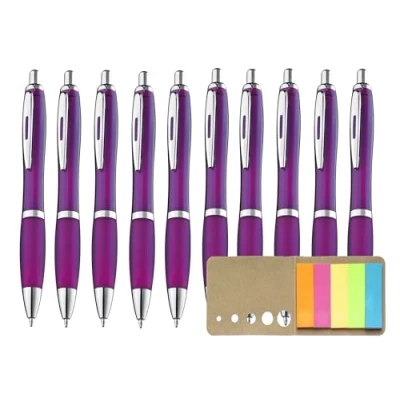 Abbildung von Libetui Set 10 ergonomische Kugelschreiber Violett rutschfeste Griffzone Großraumine Gehäuse Lila Druckkugelschreiber blauschreibend Kulis Kulli für Büro Schule Zuhause, mit Haftstreifen