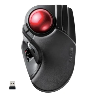 Abbildung von ELECOM 2,4 GHz kabellose Fingerbedienung, große Trackball Maus, 8 Tasten Funktion mit glatter Tracking, präziser optischer Gaming Sensor, Handballenauflage (M HT1DRBK)