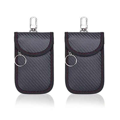 Abbildung von Keyless Go Schutz Autoschlüssel, 2 Stück Autoschlüssel Schutzhülle Kohlefaser Leder Faraday Tasche RFID Blocker Schlüsseletui Schlüsseltasche