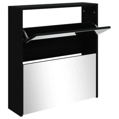 Abbildung von vidaXL Schuhschrank mit Spiegel 2 Fächer Schuhablage Schuhregal Schuhständer Schuhaufbewahrung Schuhkipper Schuhkommode Schwarz 63x17x67cm