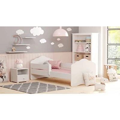 Abbildung von KOBI Fala Kinderbett mit Rausfallschutz 140 x 70 cm Kinderbetten Matratze Komplett Set Einzelbett Kinder Bett Mädchen Junge Modern Weiss Kids Bed Children