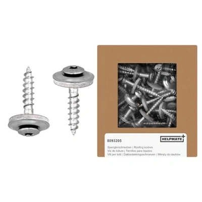 Abbildung von HELPMATE Spenglerschrauben 4,5x25 mm, 50 Stück, DIN 7995, Edelstahl A2, T20, Dachdeckerschrauben, Linsenkopf, mit Tellerscheibe und EPDM Dichtscheibe, Silber, 4,5 x 25 mm