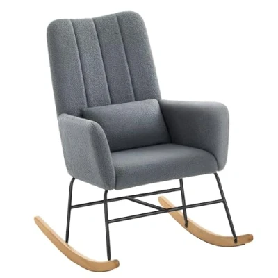 Abbildung von SONGMICS HOME Schaukelstuhl, mit Armlehnen, Relaxsessel, Fleece bezogen, Stahlgestell, Füße aus Kautschukholz, bis 160 kg belastbar, für Schlafzimmer, Wohnzimmer, schiefergrau LYY500G01