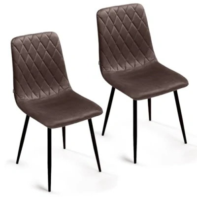 Abbildung von Esszimmerstühle 2er Set Braun Samt Metallbein Wohnzimmersessel Sessel Stuhl Edelstahl Küchenstuhl Schwarze Metallbeine Polyester