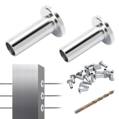 Abbildung von VEVOR 121er Pack T316 Edelstahl Schutzhüllen für 5/32&quot; 3/16&quot; Drahtseil Kabelgeländer, DIY Balustrade in Marinequalität, mit einem kostenlosen Bohrer, Silber
