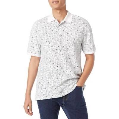 Abbildung von Amazon Essentials Herren Polohemd mit normaler Passform aus Baumwollpiqué (erhältlich in Big &amp; Tall), Schwarz Weiß Geometrisches Muster, M