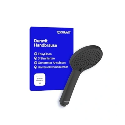 Abbildung von Duravit Universal Duschkopf, Duschbrause mit 3 Strahlarten (Rain, Intense Rain, Soft Rain), Handbrause rund (Ø 110 mm), Brausekopf reinigungsfreundlich, Schwarz Matt
