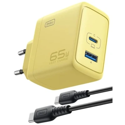 Abbildung von INIU 65W USB C Ladegerät, 2 Port [USB + A] Mehrfach Netzteil, GaN II Schnellladegerät Steacker, Power Adapter für MacBook iPad Pro/Air, iPhone 16 15 14 Pro Max, Galaxy S24, Google, usw