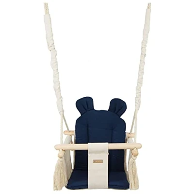 Abbildung von Kinderschaukel Babyschaukel Indoor Schaukel Hängeschaukel Sitzschaukel Hängesitz (Muster: cremefarben, dunkelblau)