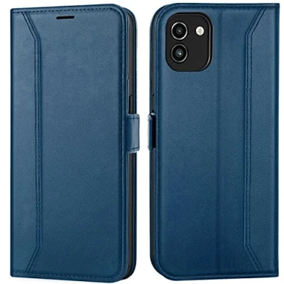 Abbildung von Verco Handyhülle für Samsung Galaxy A03, 6,5 Zoll Premium Klapphülle Handy Flip Case A03 Hülle Book Tasche, Blau