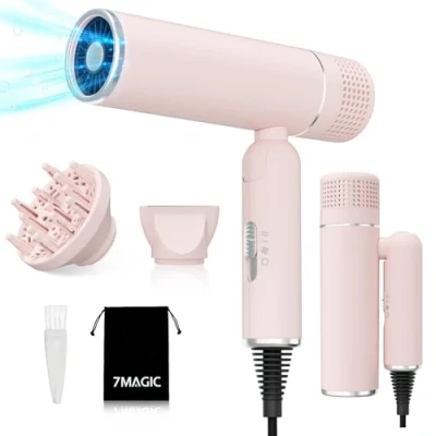 Abbildung von Föhn, Fön, Ionen Haartrockner, Reisefön, Haartemperaturregelung für Haarpflege, Schutz vor Haarsaugung, Niedrigmagnetfeld Design, mit Diffusor und Konzentratordüse, Rosa