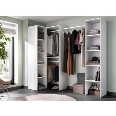 Abbildung von Dmora Großer Kleiderschrank Plose, Struktur für begehbaren Eckschrank, offener Eckkleiderbügel, 226 x 79 186 cm, Weiß