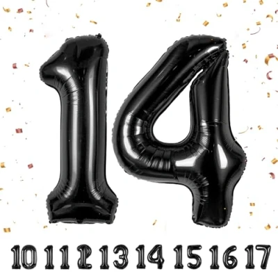 Abbildung von Zahlen luftballon 14 jahre Schwarz Folienballon 40&quot;14 Geburtstagsdeko Ballon Zahl Deko zum Geburtstag fliegt mit Helium 14.Geburtstag für Männer Frauen 14.Geburtstagsparty Jubiläum
