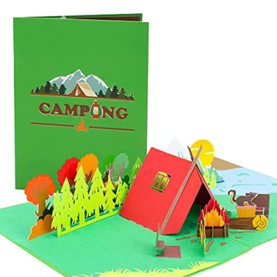 Abbildung von Geschenkgutschein Camping Geschenke Pop up 3D Geburtstagskarte für Camper, Pfadfinder Vatertagsgeschenk, Gutschein zum Zelten Geschenkideen Geburtstag, H28AMZ