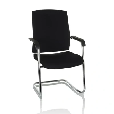Abbildung von hjh OFFICE Besucherstuhl Freischwinger LEVIA VP Schwingstuhl mit Armlehnen, gepolstert, stapelbar, Stoff Schwarz 820030