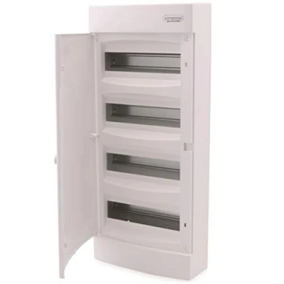 Abbildung von Intratec Sicherungskasten Aufputz, IP40 Verteilerkasten Gehäuse innen, mit weißer Tür für Trockenraum Installation, 4 reihig, 48 Module, 653 x 287 112 mm, Weiß