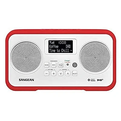 Abbildung von Sangean DPR 77 tragbares DAB+ Digitalradio (UKW Tuner, Batterie/Netzbetrieb) weiß/rot