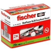 Abbildung von fischer 564170 Round, Set aus 25 Rundhaken Schrauben und DuoPower, Spanplattenschrauben mit Haken, Flexible Schraubhaken zur Montage in zahlreichen Baustoffen EasyHook, Weiß, 6 x 30 Dübeln
