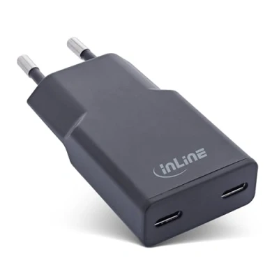 Abbildung von InLine USB C Ladegerät, ultrakompakt, 2 Port, 30W, Schnellladegerät, Power Delivery, PPS, Netzteil/Adapter für iPhone/Pro/Mini, iPad, Pixel, Samsung und mehr, schwarz, 31509B